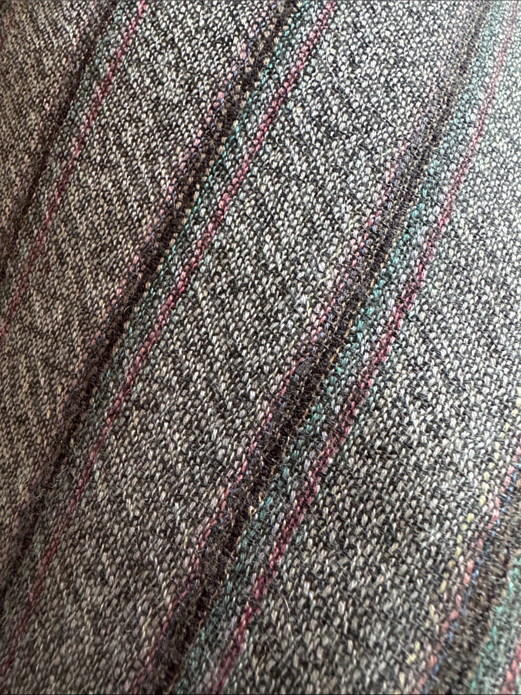 Pashmina Cashmere & Silk Scarf Gray Tweed Fabric With Pink & Teal Stripe Accents